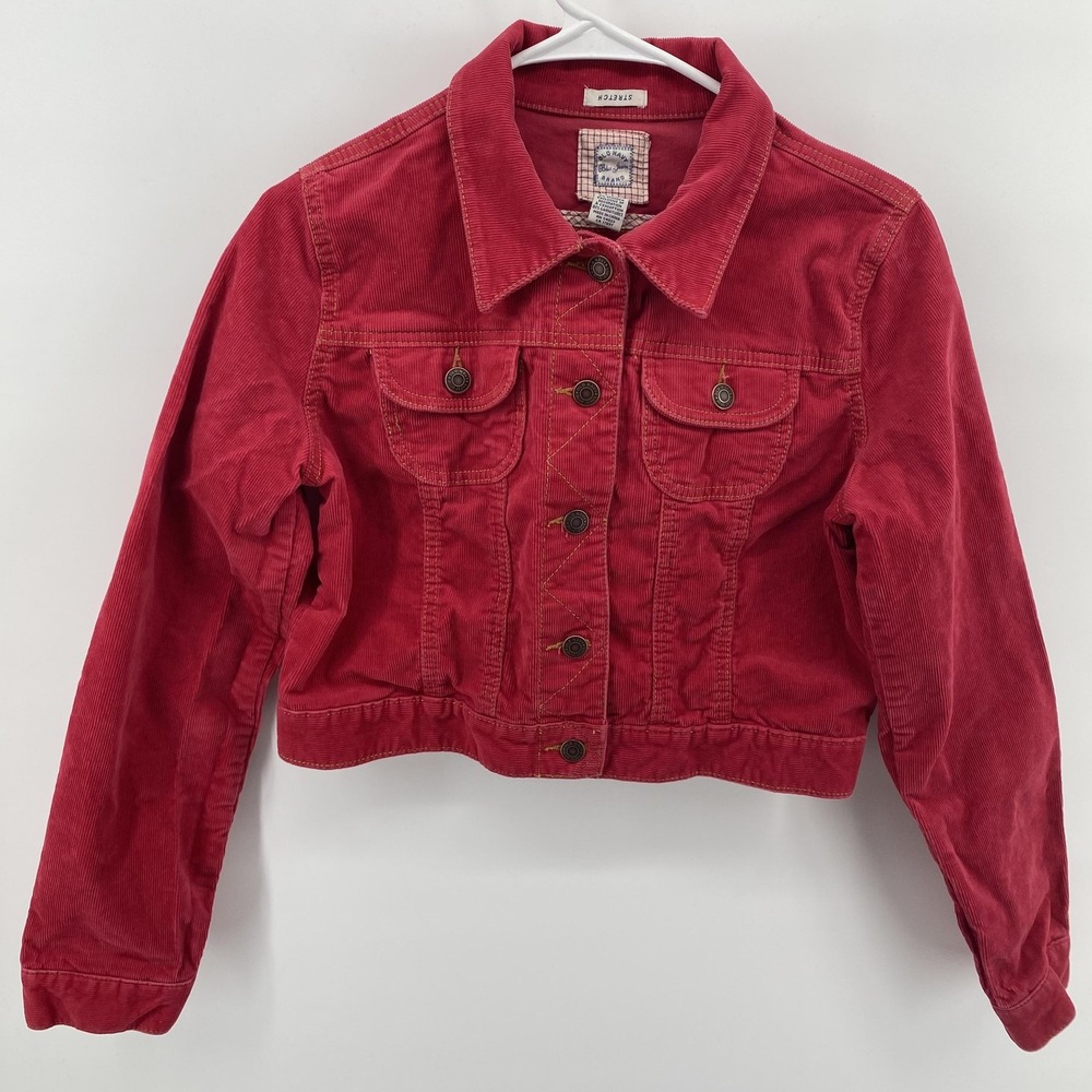 Old Navy Jacket‎ Womens Medium Red Corduroy Cropped Button Front Stretch